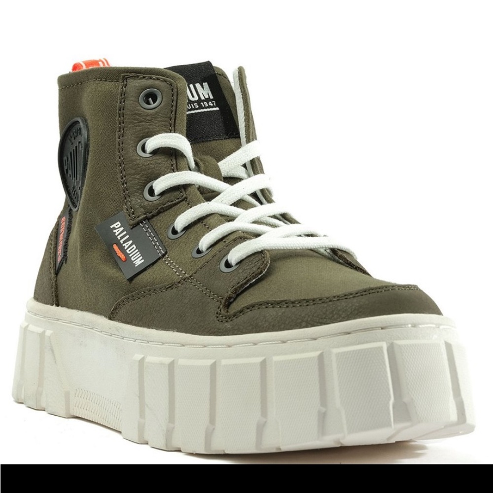 Palladium Khaki High-Top Sneakers with White Sole